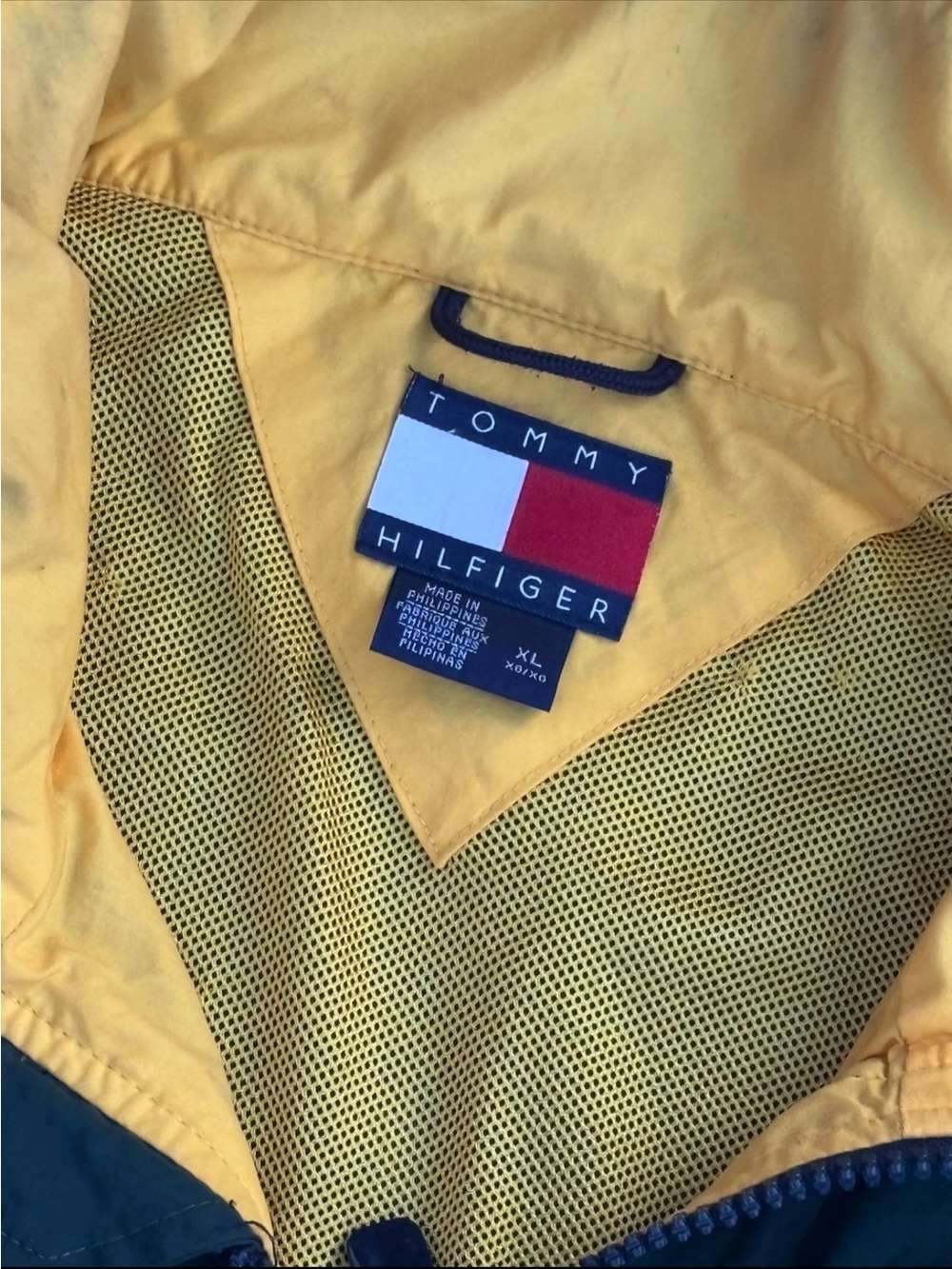 Tommy Hilfiger Vintage 90s Colorblock Windbreaker Jacket Green Navy XL Spellout - Picture 7 of 14